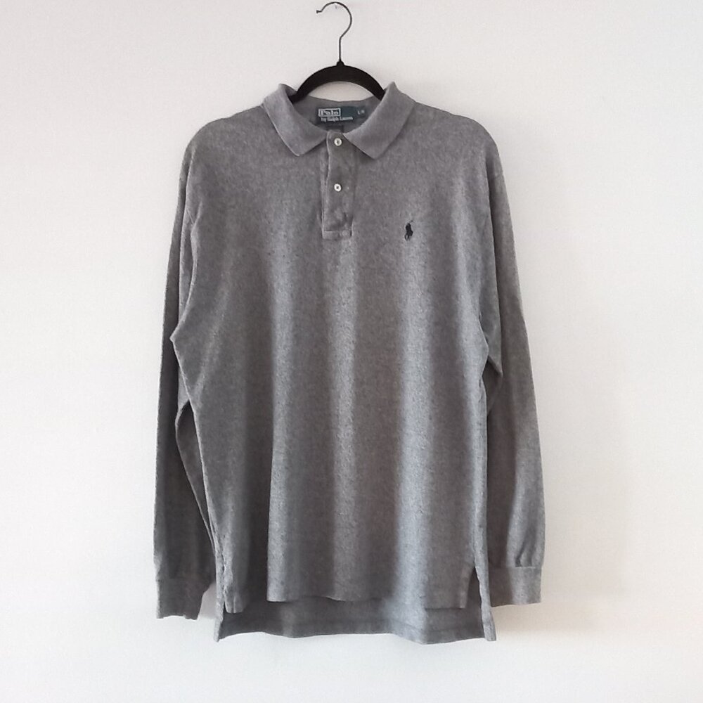POLO RALPH LAUREN grey marl long sleeve polo shirt